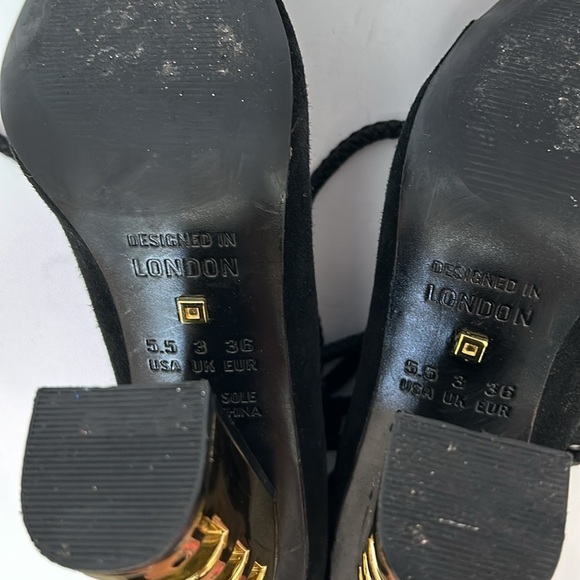 KAT MACONIE Betsy Suede Black Sandals Gold Heels Lace Up women’s size 5.5 - Picture 11 of 16